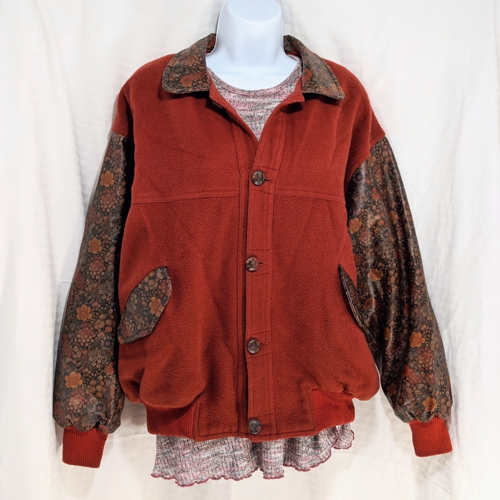 💖 Floral Leather and Wool Jacket